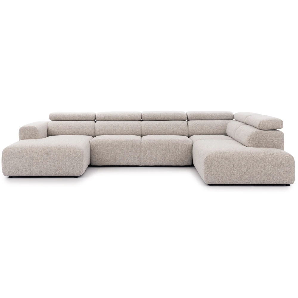 Nowoczesny narożnik Wygodny Mebel z regulowanymi zagłówkami zachwyca minimalistycznym designem i wyjątkowym komfortem użytkowania. Idealny do nowoczesnych i eleganckich wnętrz.