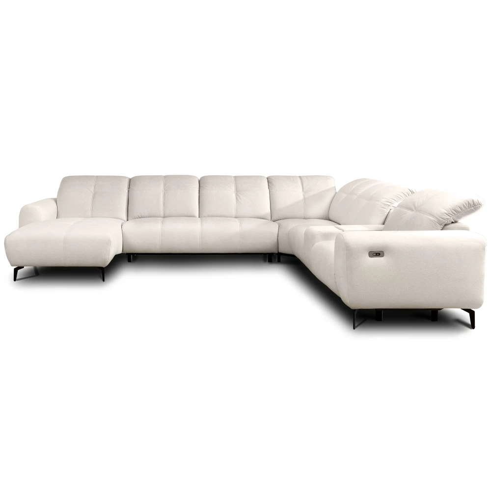 Nowoczesny narożnik Wygodny Mebel z funkcją relax i praktycznym panelem ze schowkiem zapewnia wyjątkowy komfort użytkowania. Elegancka forma i funkcjonalne rozwiązania tworzą idealną strefę relaksu.