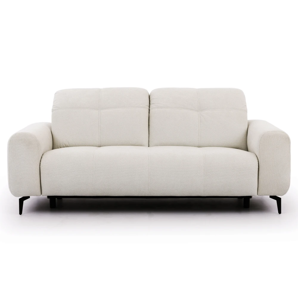 Nowoczesna sofa tapicerowana Wygodny Mebel zachwyca minimalistycznym designem, miękkimi liniami i wyjątkowym komfortem użytkowania. Jasna tkanina oraz eleganckie detale sprawiają, że idealnie uzupełni nowoczesny salon.